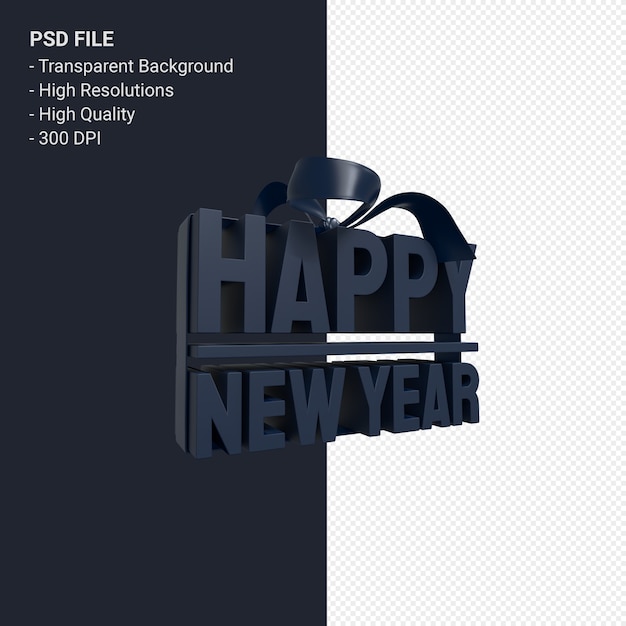 PSD happy new year with bow and ribbon 3d design isolated