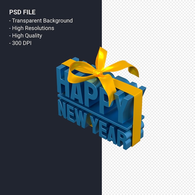 PSD happy new year with bow and ribbon 3d design isolated