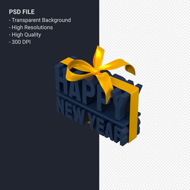 PSD happy new year with bow and ribbon 3d design isolated