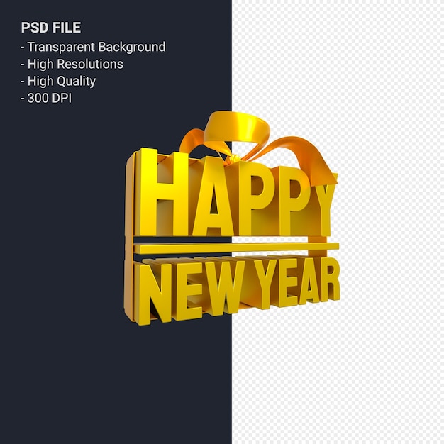 PSD happy new year with bow and ribbon 3d design isolated