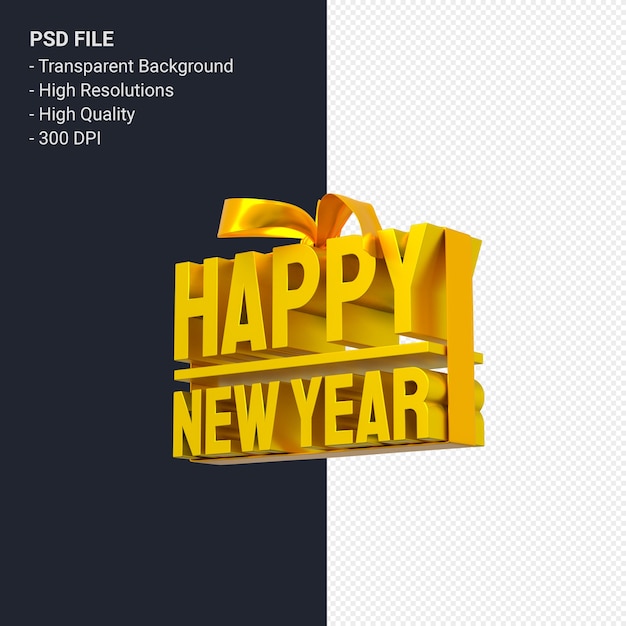 Happy New Year with bow and ribbon 3d design isolated