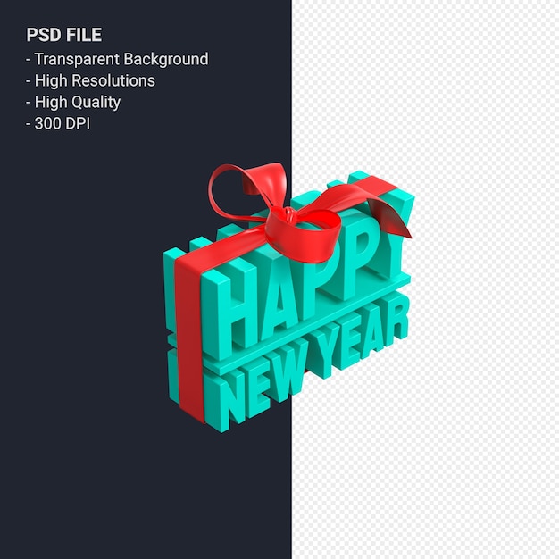 PSD happy new year with bow and ribbon 3d design isolated