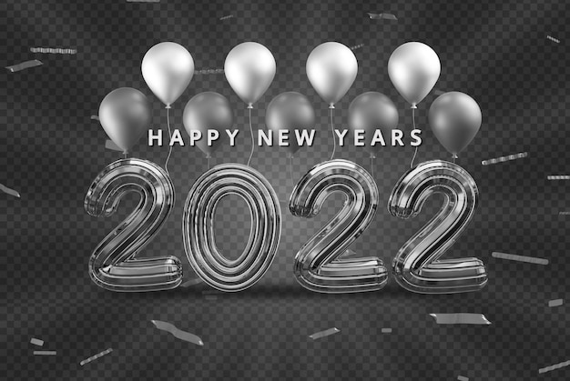 PSD happy new years with 3d silver text effect and balloon