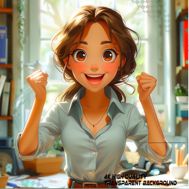 PSD happy office girl on transparent background