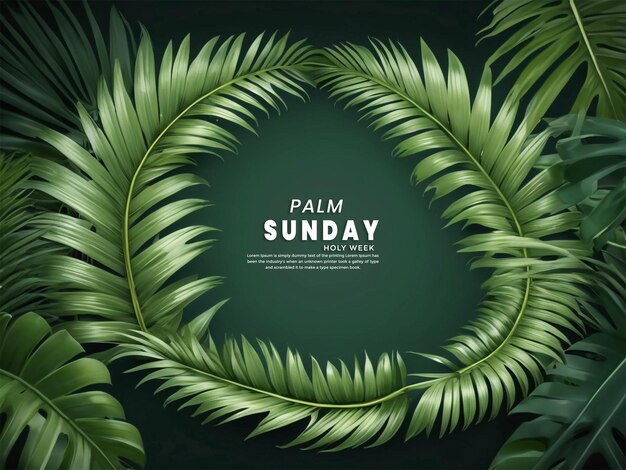 PSD happy palm sunday with an illustration gap in the middle with a frame and background