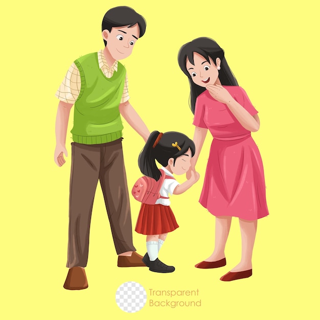 PSD happy parent with a school girl illustration