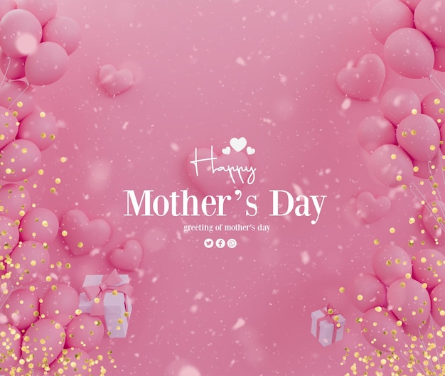 Happy parents' day background with blooming flowers and gift box illustration.3d render