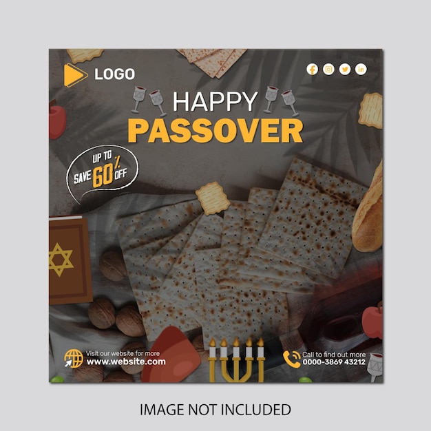 Happy passover flat design concept instagram post of social media banner template
