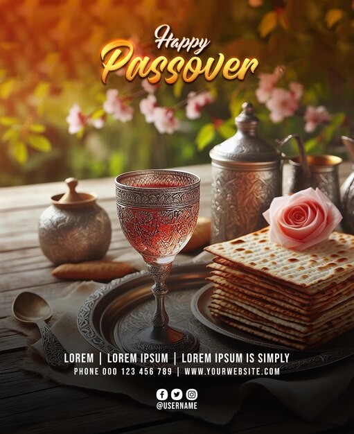 A happy passover flat design concept web banner post or social media banner template psd