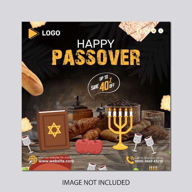 PSD happy passover instagram post of vierkante webbanner post ontwerpsjabloon