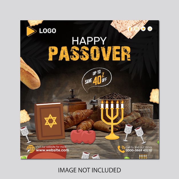 PSD happy passover instagram post or square web banner post design template