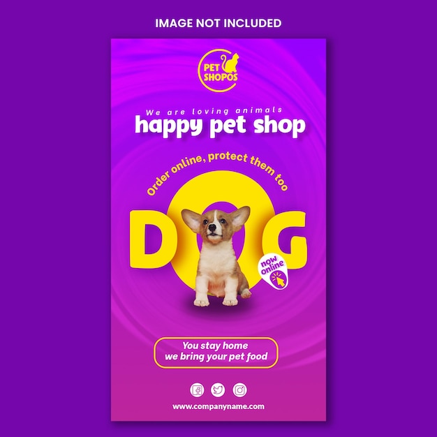 PSD happy pet-winkel van hondenvoer met instagram-verhalensjabloon voor sociale media premium psd