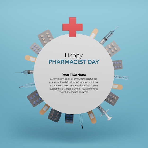 happy pharmacist day template with round shape pills desig