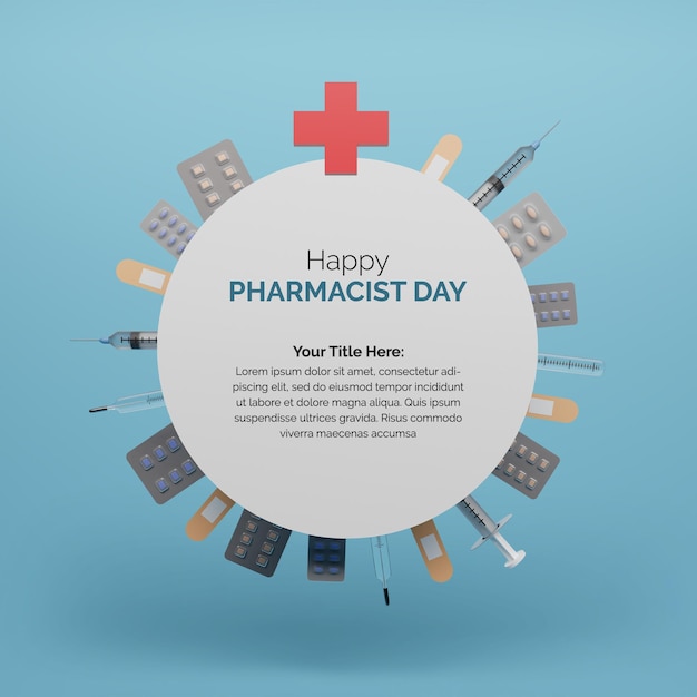 PSD happy pharmacist day template with round shape pills desig