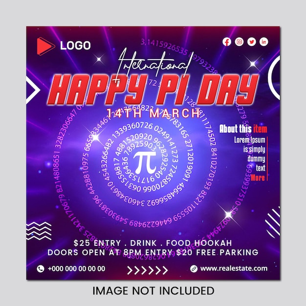 Happy pi day celebration with instagram and facebook post template