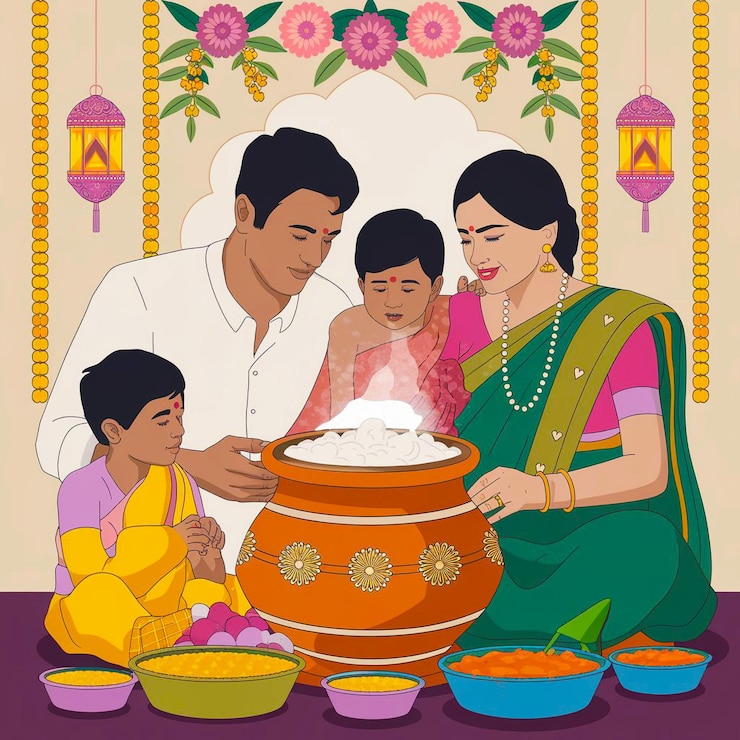 PSD happy pongal holiday harvest festival of greeting with happiness background