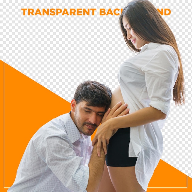 happy pregnant couple with transparent background