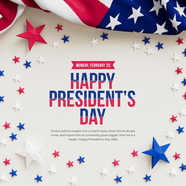 Happy presidents day of america 3d post design template