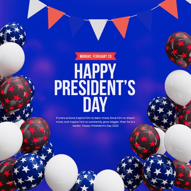 PSD happy presidents day met ballonnen 3d social media post-sjabloon