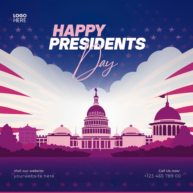 PSD Счастливого дня президентов америки, 20 февраля, пост в социальных сетях и шаблон