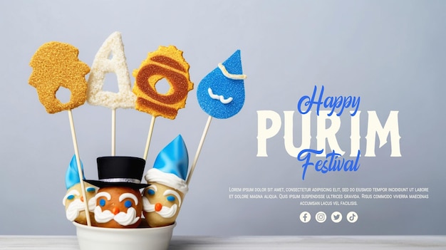 Happy purim day festival social media post or banner template