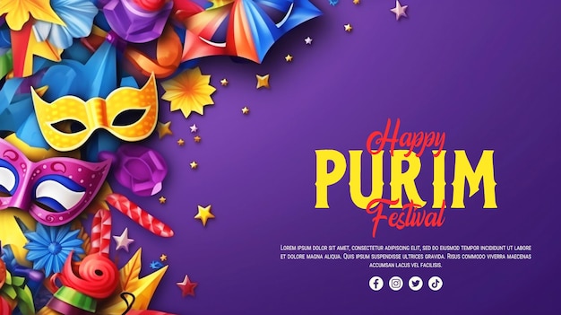 PSD buon giorno di purim, post sui social media o modello di banner