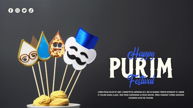 Happy purim day festival social media post or banner template