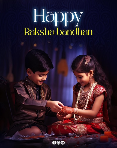 PSD happy raksha bandhan black background with decorative rakhi brother and sister