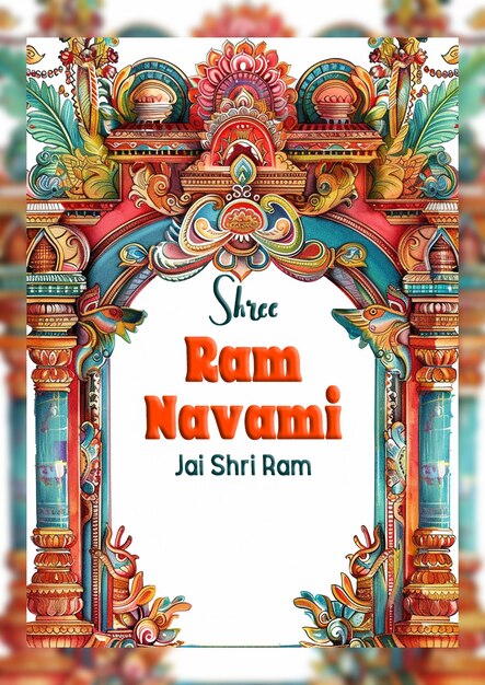 PSD happy ram navami cultural hindu festival wishes celebration card isolated on transparent background