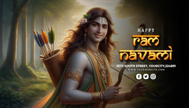 PSD happy ram navami indian festival celebration background with lord rama psd