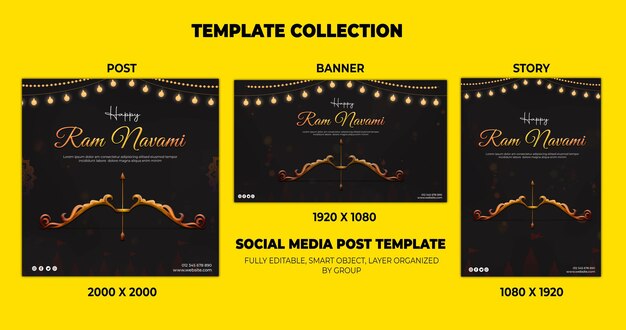 Happy Ram Navami Фестиваль индийского индуизма в социальных сетях Post set Design