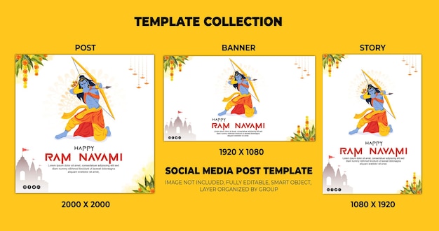 PSD happy ram navami indian hinduism festival social media post set design