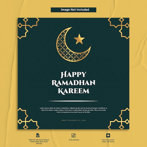 Modello di cartolina d'auguri di design minimalista di ramadhan kareem felice