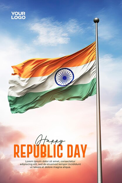 PSD happy republic day poster template with indian flag