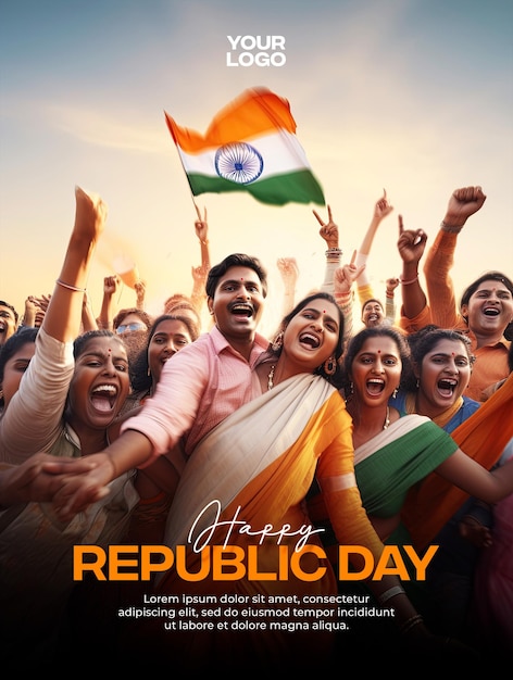 PSD happy republic day poster template