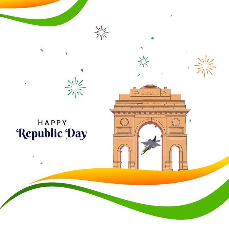 PSD happy republic day text with india gate background social media post design