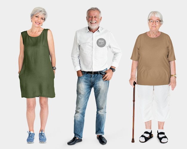 Happy senior people wearing shirt mockups