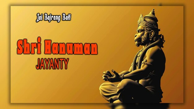 Happy shiri hanuman jayanti bold iconic logo lord hanuman festival background