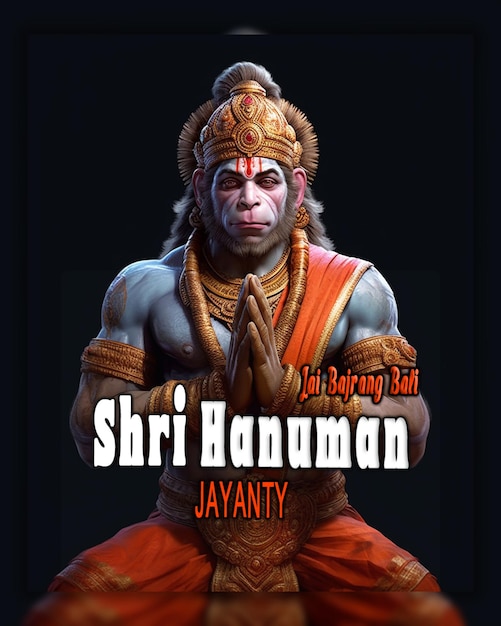 Happy shiri hanuman jayanti bold iconic logo lord hanuman festival background