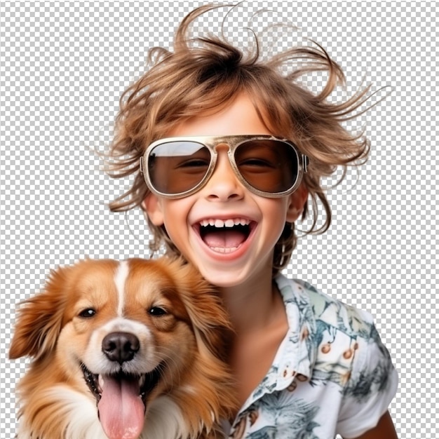 PSD happy smile boy and dog