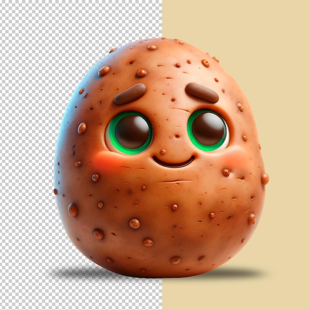 PSD happy smiling 3d potato character cute and healthy on a transparent background