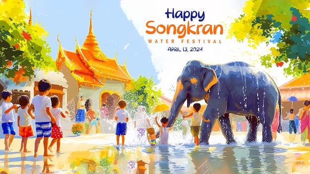 태국 물 축제 축하를 위한 해피 송크란 배너 템플릿