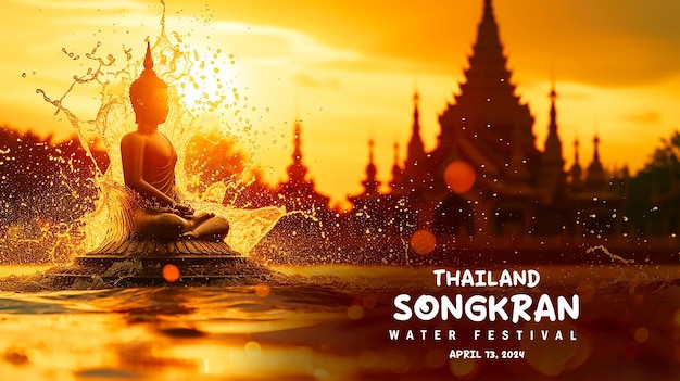 Template di banner happy songkran per la celebrazione della festa dell'acqua in thailandia