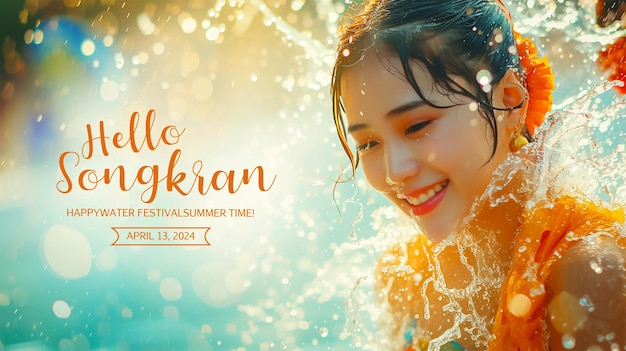 Happy songkran banner template for thailand water festival celebration