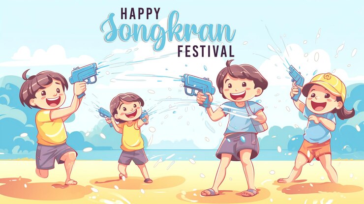 PSD happy songkran festival day banner template and background