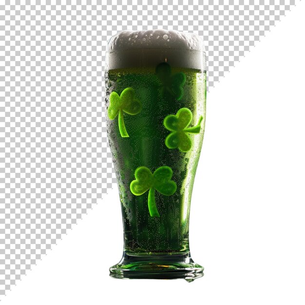 PSD elemento di banner di happy st patrick's day con nastro e foglie di trifoglio monete d'oro e tazza di birra isolatop