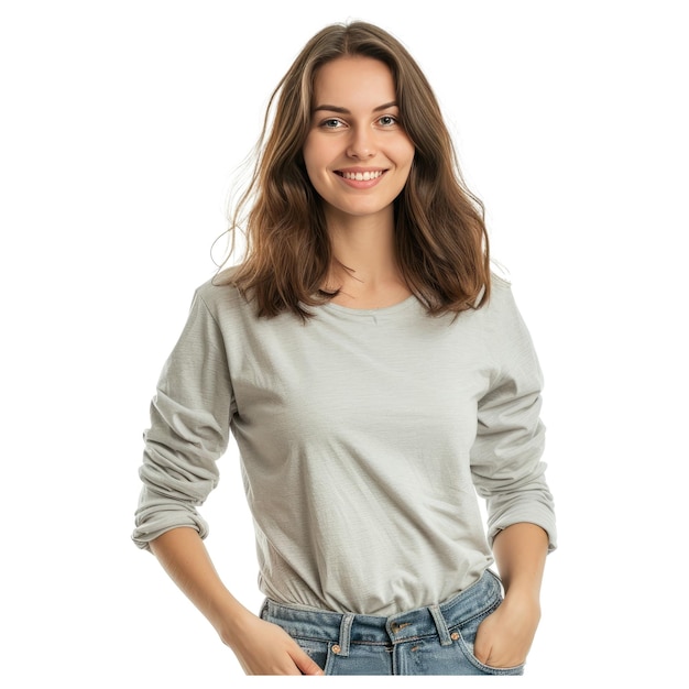 Happy successful woman standing in casual outfit