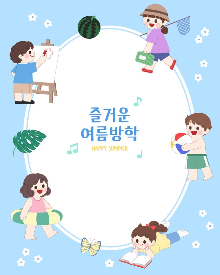 PSD 즐거운 여름 휴가 어린이 들 이 즐거운 활동 을 즐긴다