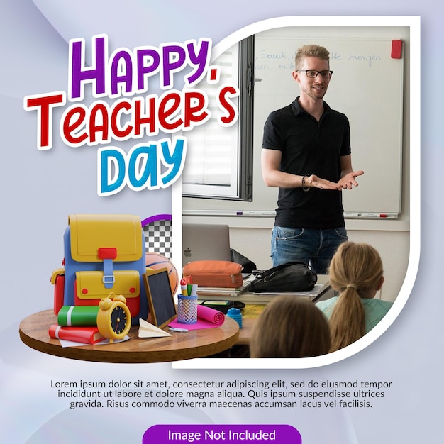 PSD happy teacher day social media banner template met 3d illustratie premium ps