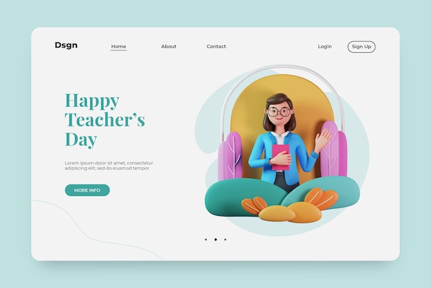 Happy teachers day landing page with 3d render character